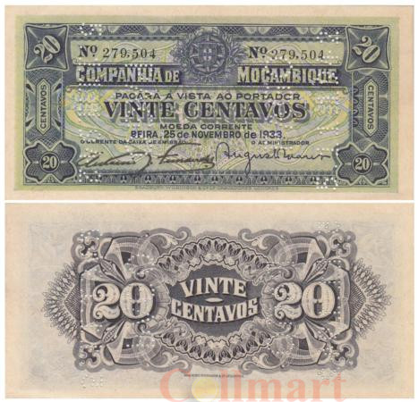  Бона. Мозамбик 20 сентаво 1933 год. 