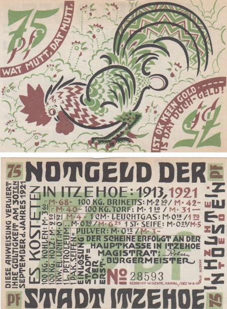 Бона. Германия. Итцехо 75 пфеннигов 1921 год. Нотгельд. (VF) 