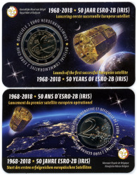 Бельгия. 2 евро 2018 год. 50 лет Запуску спутника ESRO-2B.