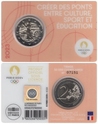 Франция. 2 евро 2023 год. XXXIII летние Олимпийские игры, Париж 2024. (в абрикосовой открытке)