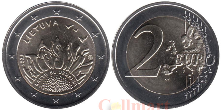  Литва. 2 евро 2023 год. Украина. 