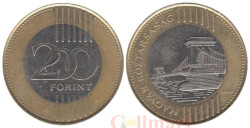 Венгрия. 200 форинтов 2009 год. Цепной мост через Дунай в Будапеште.