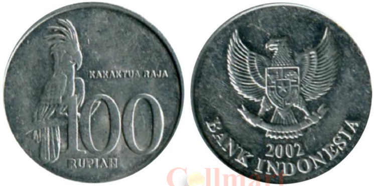 Индонезия. 100 рупий 2002 год. Пальмовый какаду. 