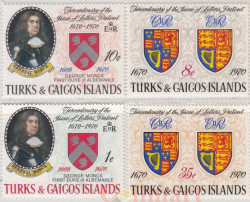 Набор марок. Теркс и Кайкос, Острова. Трехсотлетие выдачи патента на изобретение. 4 марки.