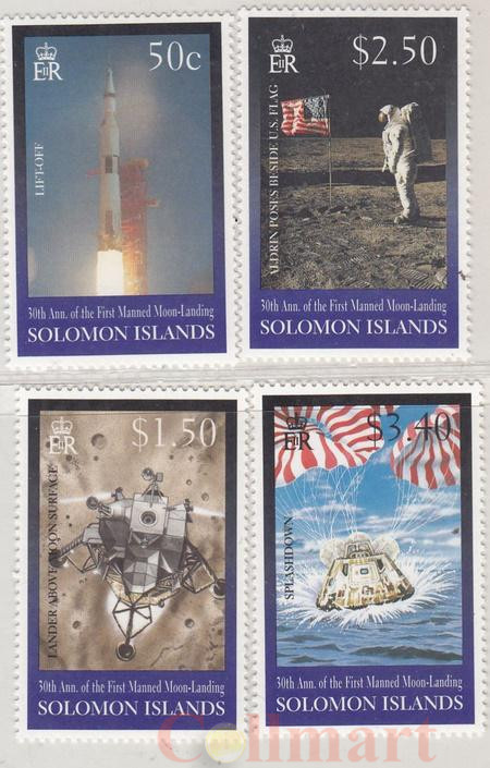  Набор марок. Соломоновы Острова. 30-я годовщина первой высадки человека на Луну. 4 марки. 