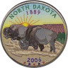  США. 25 центов 2006 год. Квотер штата Северная Дакота. цветное покрытие (D). 