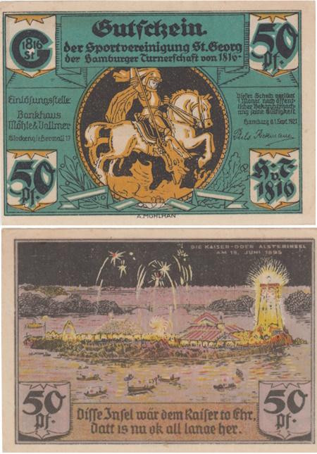  Бона. Германия. Гамбург 50 пфеннигов 1921 год. Салют. Нотгельд. (VF) 