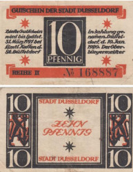 Бона. Германия. Дюссельдорф 10 пфеннигов 1920 год. Нотгельд. (F)