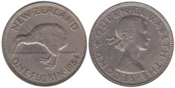 Новая Зеландия. 1 флорин 1964 год. Птица Киви.