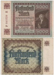 Бона. Веймарская республика 5.000 марок 1922 год. Кауфман Ханс Имхоф. (VF) P-81b.2