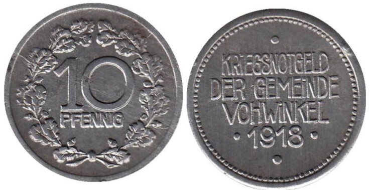  Германия. Фовинкель. 10 пфеннигов 1918 год. Венок из дубовых листьев. Нотгельд. 