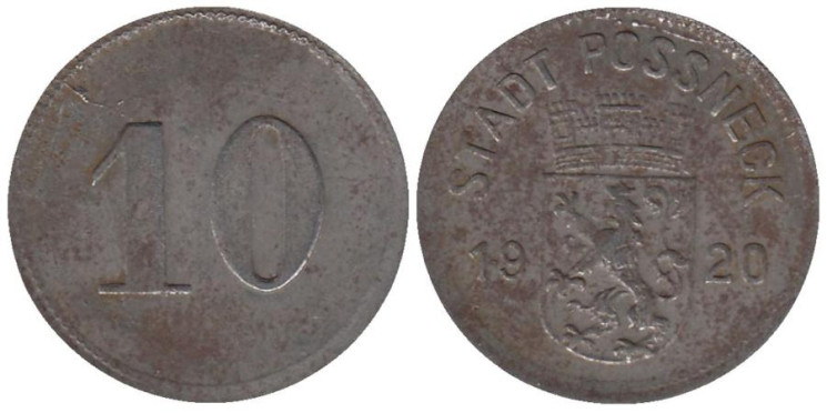  Германия. Пёснек. 10 пфеннигов 1920 год. Нотгельд. 
