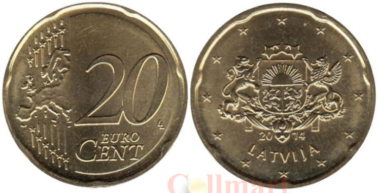  Латвия. 20 евроцентов 2014 год. 