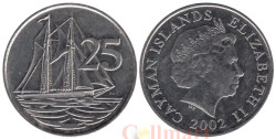 Каймановы острова. 25 центов 2002 год. Парусник.