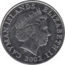  Каймановы острова. 25 центов 2002 год. Парусник. 
