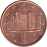  Италия. 1 евроцент 2009 год. Замок Кастель-дель-Монте. 