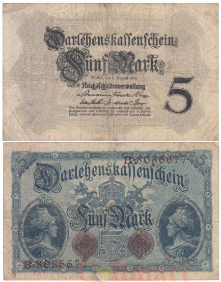  Бона. Германия. 5 марок 1914 год. (F-VF) 