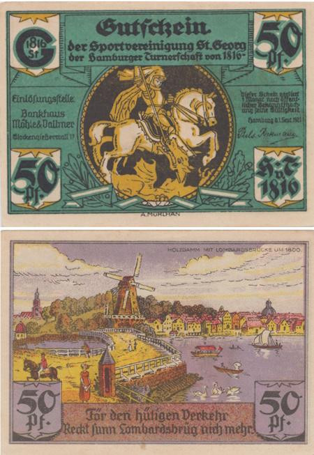  Бона. Германия. Гамбург 50 пфеннигов 1921 год. Набережная. Нотгельд. (VF) 