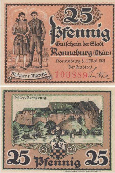  Бона. Германия. Роннебург 25 пфеннигов 1921 год. Нотгельд. (XF) 