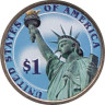  США. 1 доллар 2007 год. 3-й президент Томас Джеферсон (1801-1809). цветное покрытие. 
