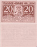  Бона. Австрия. Халлайн 20 геллеров 1920 год. Нотгельд. (XF) 