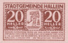  Бона. Австрия. Халлайн 20 геллеров 1920 год. Нотгельд. (XF) 