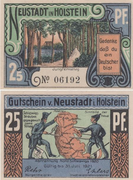  Бона. Германия. Нойштадт-ин-Хольштайн 25 пфеннигов 1921 год. Парк. Нотгельд. (XF) 