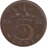  Нидерланды. 5 центов 1952 год. Королева Юлиана. 