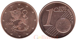 Финляндия. 1 евроцент 2003 год. Геральдический лев.