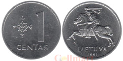 Литва. 1 цент 1991 год. Герб Литвы - Витис.