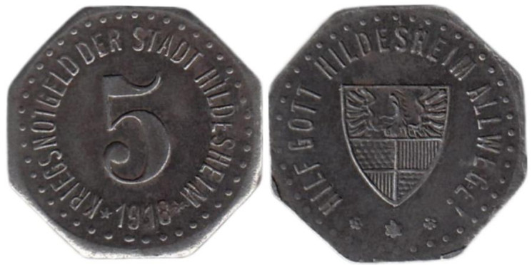  Германия. Хильдесхайм. 5 пфеннигов 1918 год. Нотгельд. 