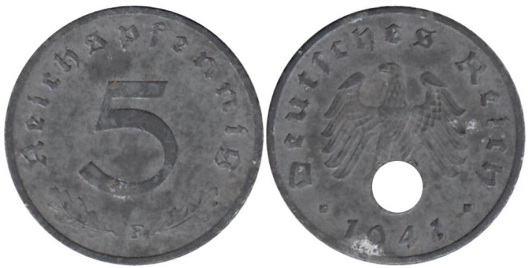  Германия - Третий рейх. 5 рейхспфеннигов 1941 год. (F) 