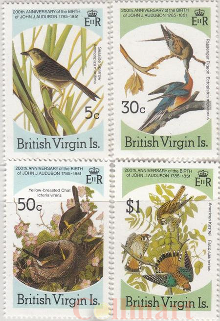  Набор марок. Британские Виргинские острова. Audubon. 4 марки. 