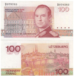 Бона. Люксембург 100 франков 1986 год. Великий герцог Жан. (XF)