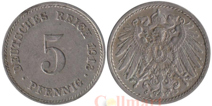  Германская империя. 5 пфеннигов 1913 год. (E) 