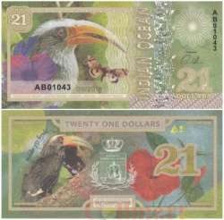Бона. Индийский океан 21 долларов 2018 год. Малабарская серая птица-носорог. (Пресс)