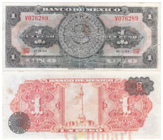  Бона. Мексика 1 песо 1954 год. Ацтекский календарь. (F) 