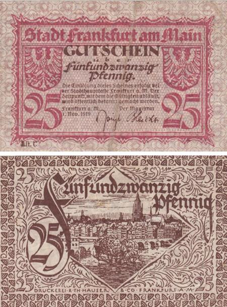  Бона. Германия. Франкфурт-на-Майне 25 пфеннигов 1919 год. Нотгельд. (VF) 