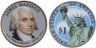  США. 1 доллар 2007 год. 4-й президент Джеймс Мэдисон (1809-1817). цветное покрытие. 