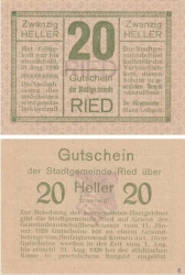 Бона. Австрия. Рид-им-Иннкрайс 20 геллеров 1920 год. Нотгельд. (XF)
