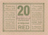  Бона. Австрия. Рид-им-Иннкрайс 20 геллеров 1920 год. Нотгельд. (XF) 