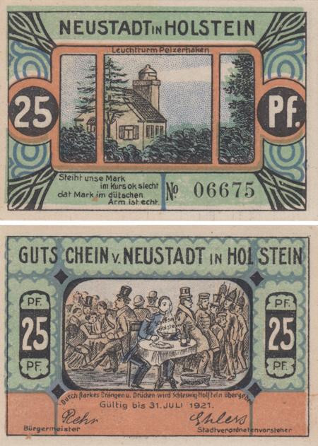  Бона. Германия. Нойштадт-ин-Хольштайн 25 пфеннигов 1921 год. Дом. Нотгельд. (XF) 