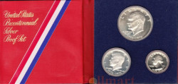 США. Набор монет 1976 год. 200 лет независимости США. (3 монеты в буклете)