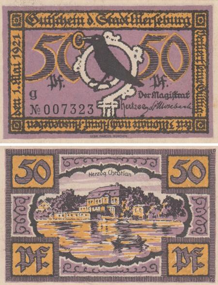  Бона. Германия. Мерзебург 50 пфеннигов 1921 год (серия g). Нотгельд. (XF) 