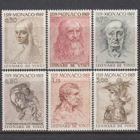  Набор марок. Монако 1969 год. 450 лет со дня смерти Леонардо да Винчи. Репродукции эскизов и рисунков художника. (6 марок) 