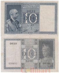 Бона. Италия 10 лир 1939 год. Виктор Эммануил III. (VG-F)