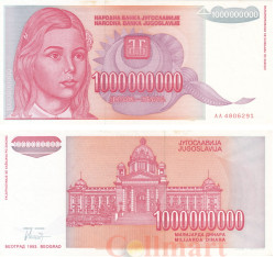 Бона. Югославия 1000000000 динаров 1993 год. Девушка. (VF)
