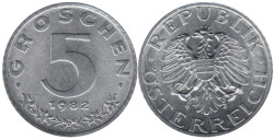Австрия. 5 грошей 1982 год.