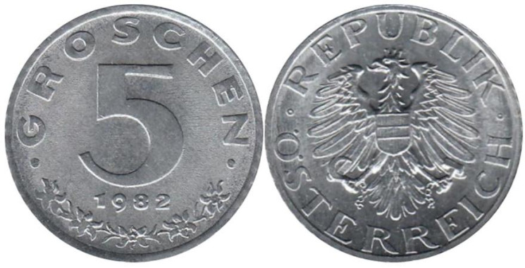  Австрия. 5 грошей 1982 год. 
