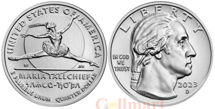  США. 25 центов 2023 год. 10-я монета. Американские женщины - Мария Толчиф. (D) 